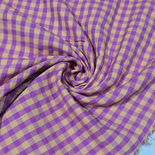 Lavender Orange Gingham 100% Cotton Seersucker Fabric Crush Costume Craft Dress Material 58" By The Meter