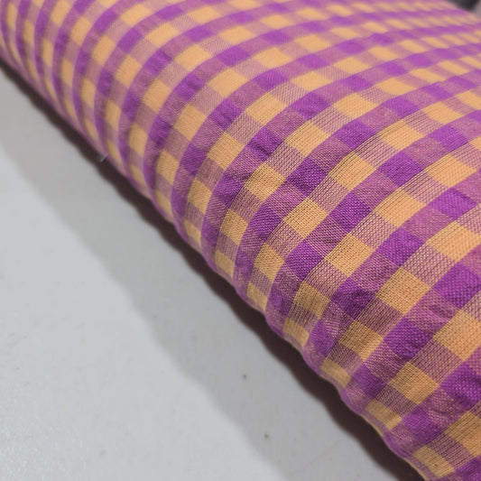 Lavender Orange Gingham 100% Cotton Seersucker Fabric Crush Costume Craft Dress Material 58" By The Meter