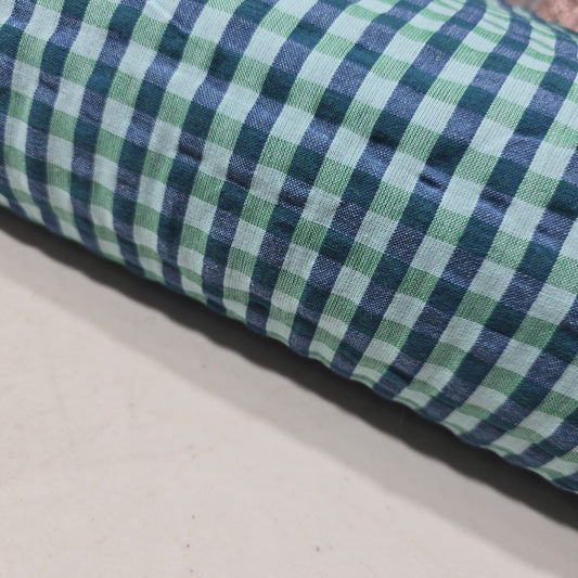 Green Blue Gingham 100% Cotton Seersucker Fabric Crush Costume Craft Dress Material 58" By The Meter