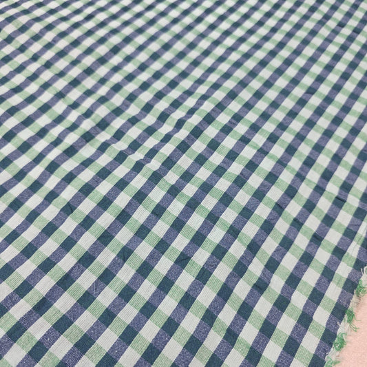 Green Blue Gingham 100% Cotton Seersucker Fabric Crush Costume Craft Dress Material 58" By The Meter
