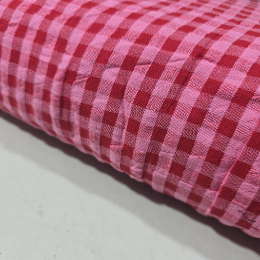 Red Pink Gingham 100% Cotton Seersucker Fabric Crush Costume Craft Dress Material 58" By The Meter