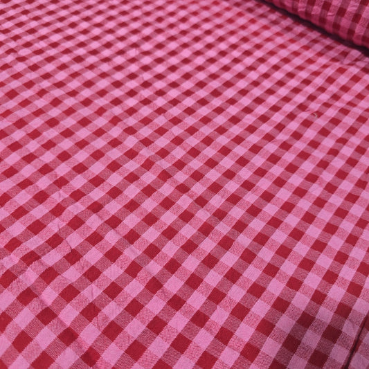 Red Pink Gingham 100% Cotton Seersucker Fabric Crush Costume Craft Dress Material 58" By The Meter