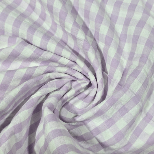 Lilac Gingham 100% Cotton Seersucker Fabric Crush Costume Craft Dress Material 58" By The Meter