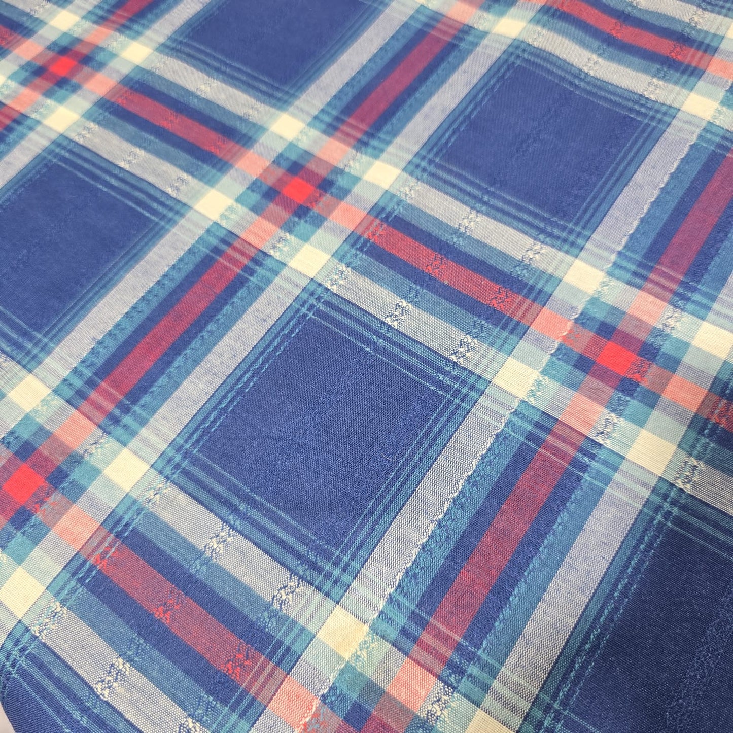 Royal Blue Madras Check Cotton Linen Fabric 36" Woven Plaid Dress By The Meter