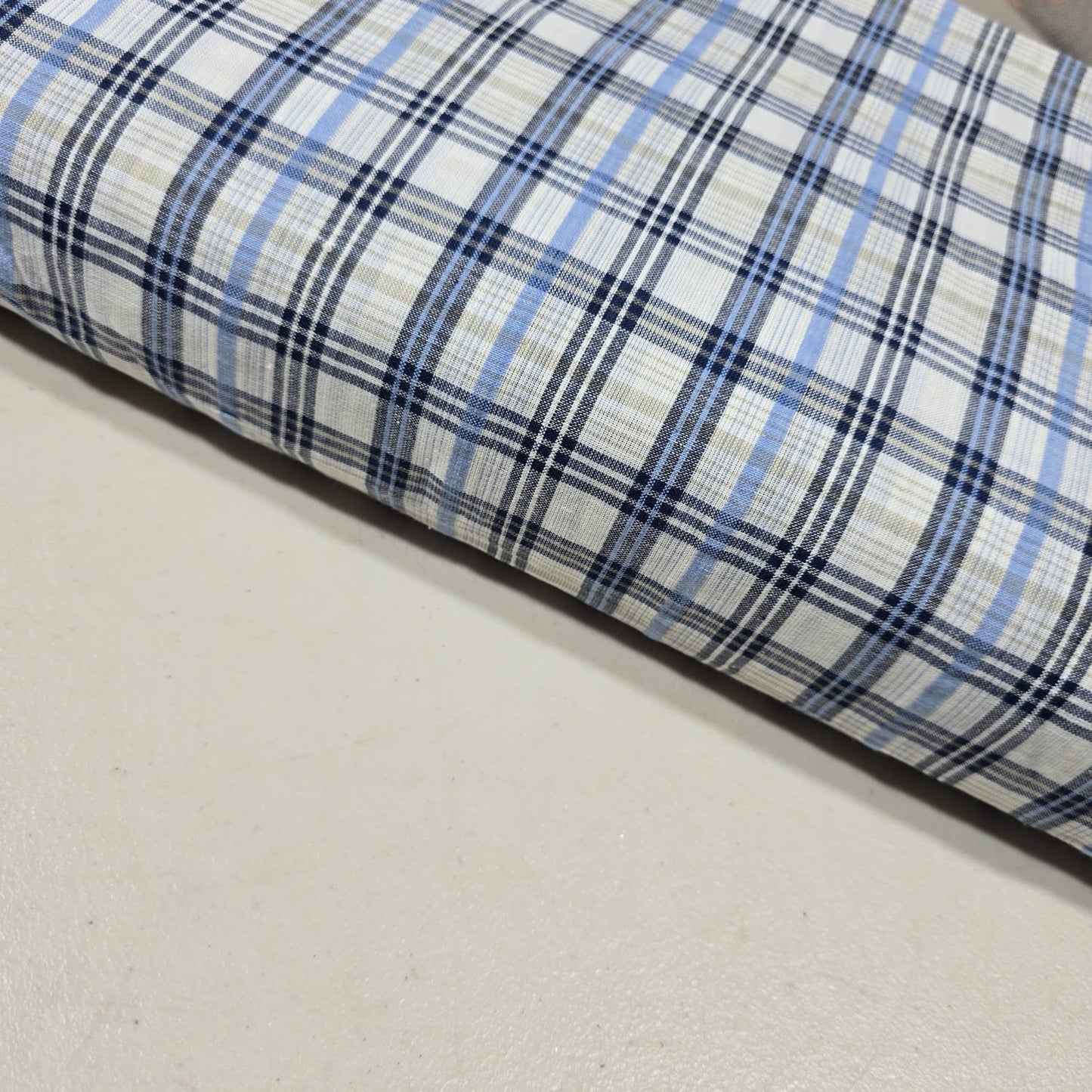 Blue Madras Check Cotton Linen Fabric 44" Rustic Plaid Dress Craft Upholstery By The Meter