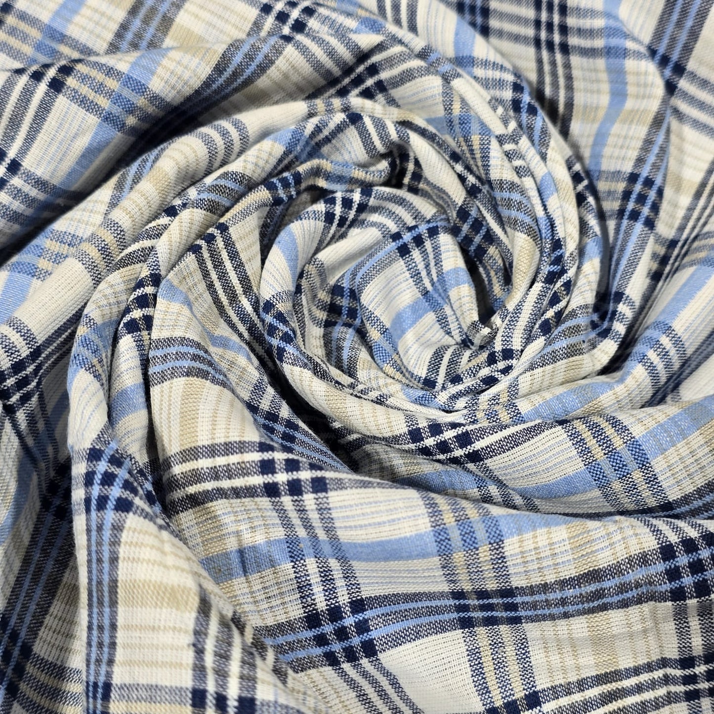 Blue Madras Check Cotton Linen Fabric 44" Rustic Plaid Dress Craft Upholstery By The Meter
