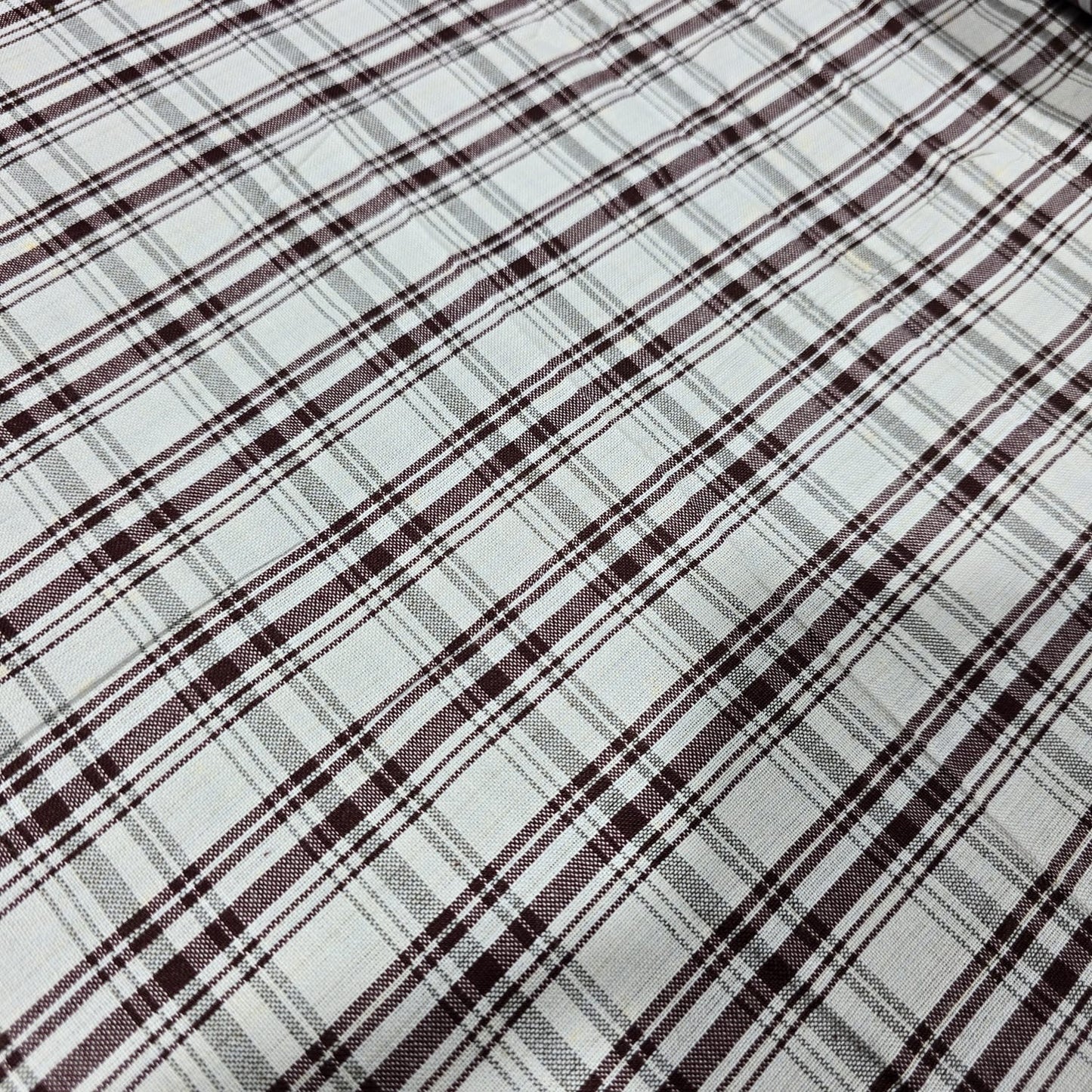 Brown Madras Check Cotton Linen Fabric 44" Rustic Plaid Dress Craft Upholstery By The Meter