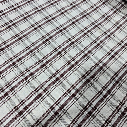Brown Madras Check Cotton Linen Fabric 44" Rustic Plaid Dress Craft Upholstery By The Meter