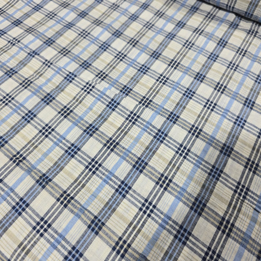 Blue Madras Check Cotton Linen Fabric 44" Rustic Plaid Dress Craft Upholstery By The Meter