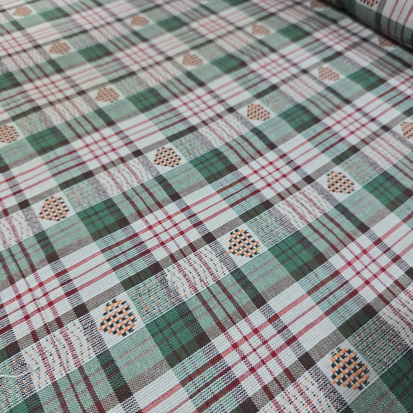 Green Madras Check Cotton Linen Fabric 44" Dress Craft Shirt Upholstery By The Meter