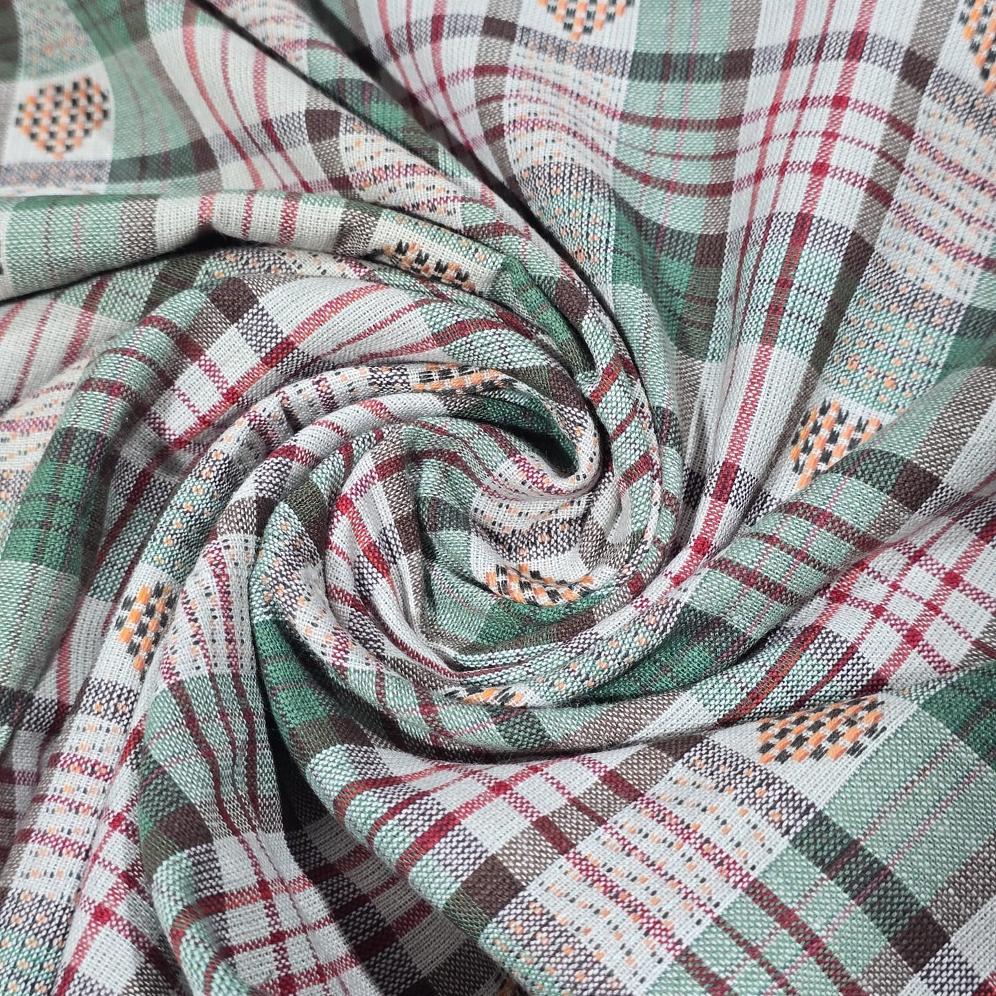 Green Madras Check Cotton Linen Fabric 44" Dress Craft Shirt Upholstery By The Meter