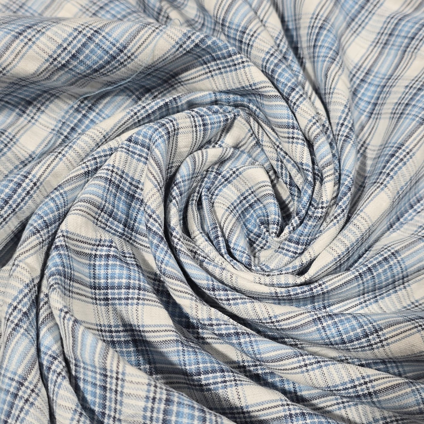 Blue Madras Check 100% Cotton Fabric Dress Craft Shirt Material 44" By The Meter
