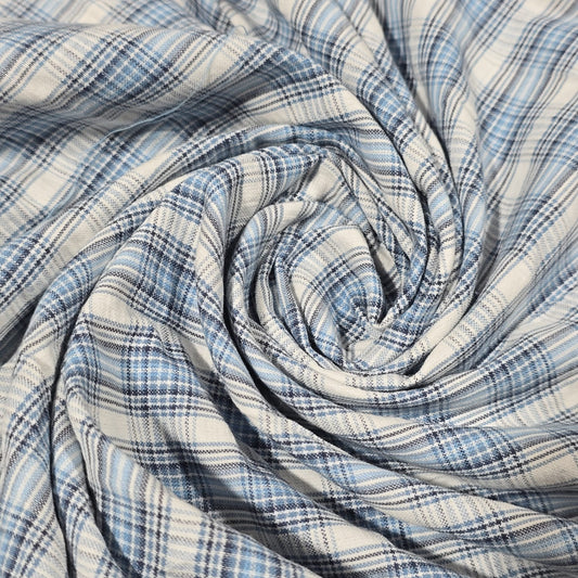 Blue Madras Check 100% Cotton Fabric Dress Craft Shirt Material 44" By The Meter