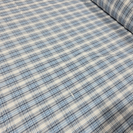 Blue Madras Check 100% Cotton Fabric Dress Craft Shirt Material 44" By The Meter