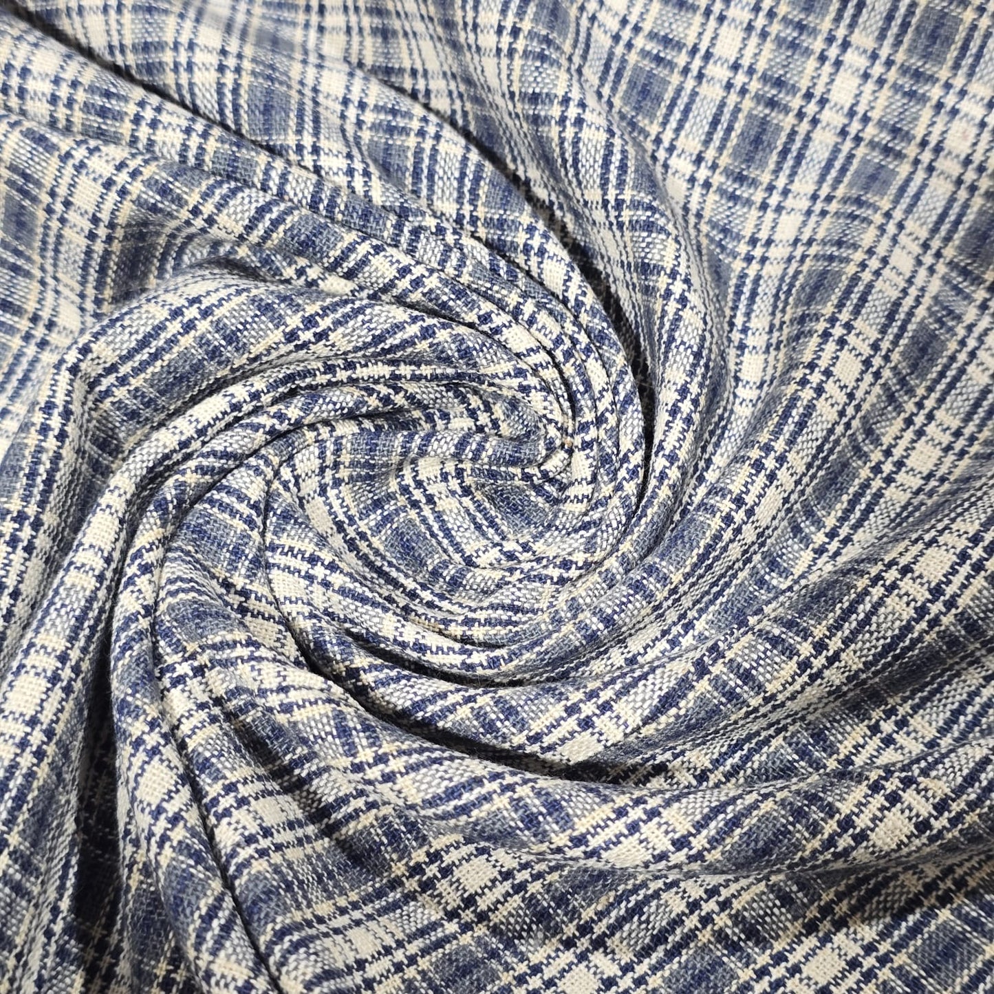 Blue Madras Check Cotton Linen Fabric | Plaid Dress Craft Upholstery Material 44" By The Meter