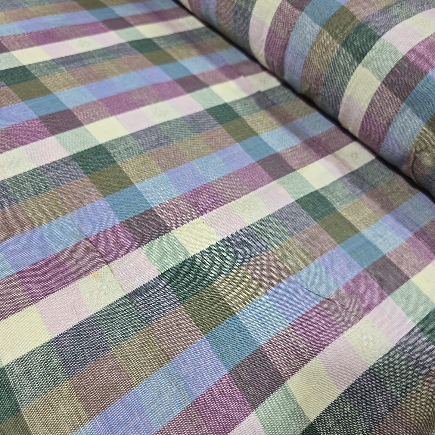 Pastel Madras Check Cotton Linen Fabric 44" Woven Plaid Dress Craft By The Meter