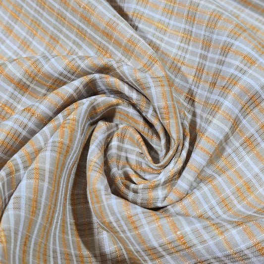 Yellow Khadi 100% Cotton Check Fabric 44" Lightweight Woven Yarn Dyed Dress Craft Material By The Meter