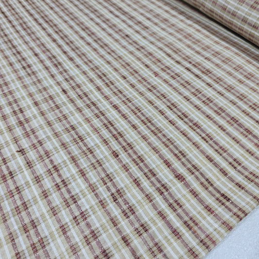 Maroon Khadi 100% Cotton Check Fabric 44" Lightweight Woven Yarn Dyed Dress Craft Material By The Meter