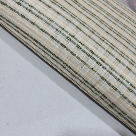 Green Khadi 100% Cotton Check Fabric 44" Lightweight Woven Yarn Dyed Dress Craft Material By The Meter