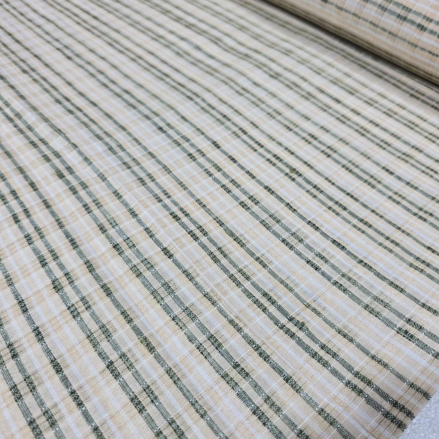 Green Khadi 100% Cotton Check Fabric 44" Lightweight Woven Yarn Dyed Dress Craft Material By The Meter