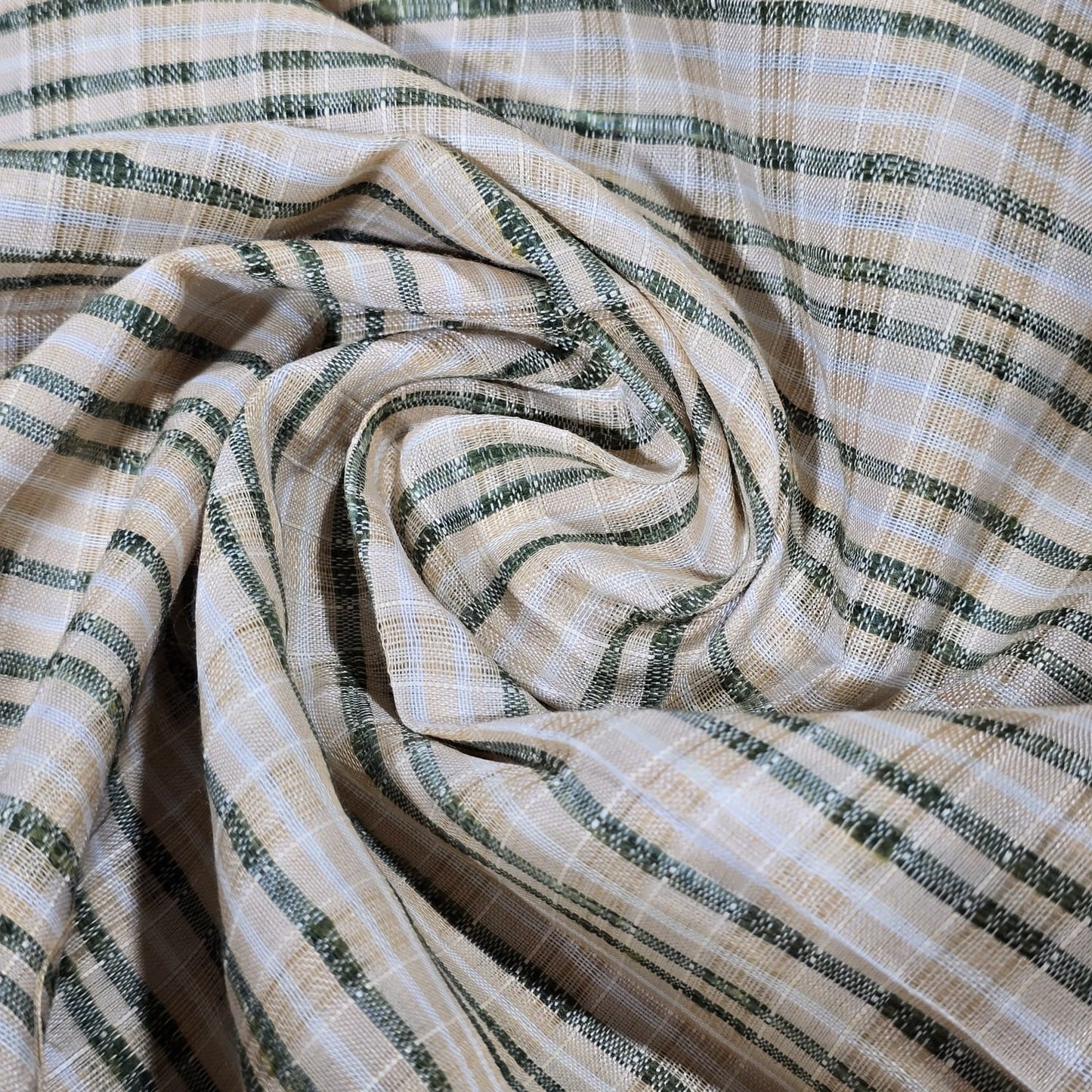 Green Khadi 100% Cotton Check Fabric 44" Lightweight Woven Yarn Dyed Dress Craft Material By The Meter
