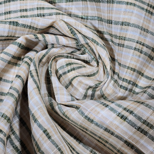 Green Khadi 100% Cotton Check Fabric 44" Lightweight Woven Yarn Dyed Dress Craft Material By The Meter