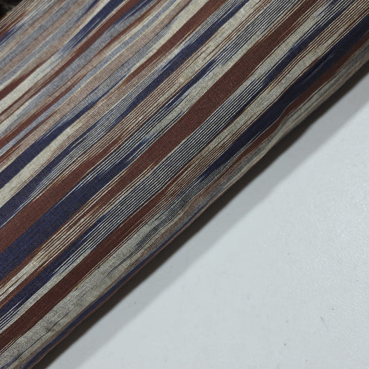 Brown Navy Yarn Dyed Striped Khadi Cotton Fabric 44" Woven Dress Craft Material By The Meter