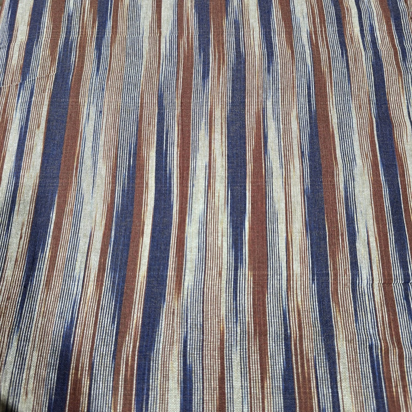 Brown Navy Yarn Dyed Striped Khadi Cotton Fabric 44" Woven Dress Craft Material By The Meter