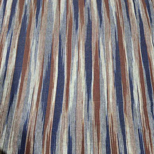Brown Navy Yarn Dyed Striped Khadi Cotton Fabric 44" Woven Dress Craft Material By The Meter