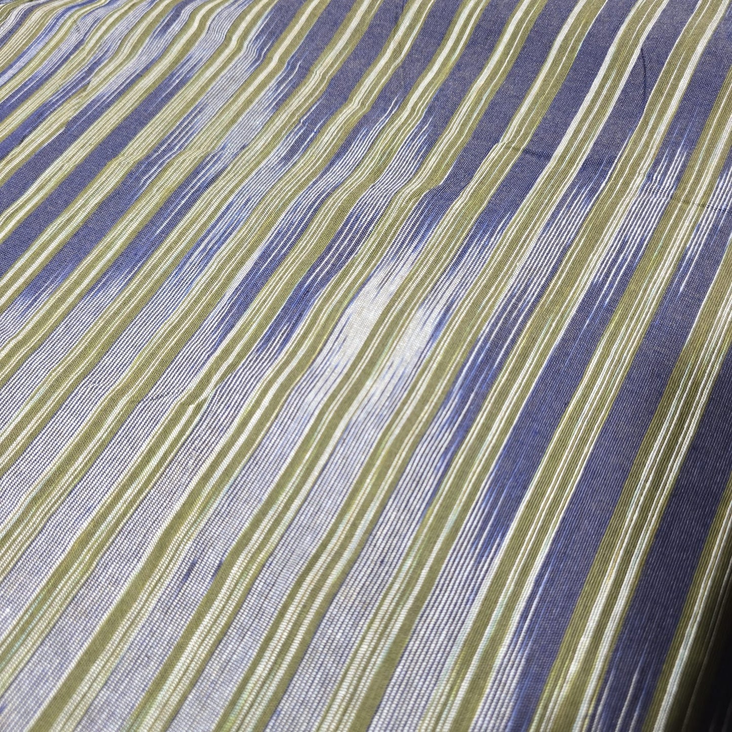 Olive Blue Yarn Dyed Striped Khadi Cotton Fabric 44" Woven Dress Craft Material By The Meter