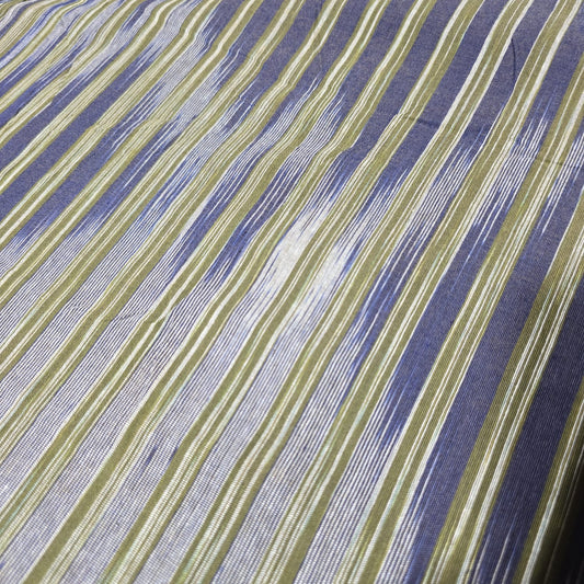 Olive Blue Yarn Dyed Striped Khadi Cotton Fabric 44" Woven Dress Craft Material By The Meter
