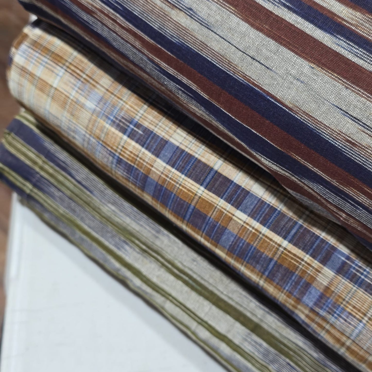 Yarn Dyed Striped Khadi 100% Cotton Fabric 44" Woven Dress Craft Material By The Meter