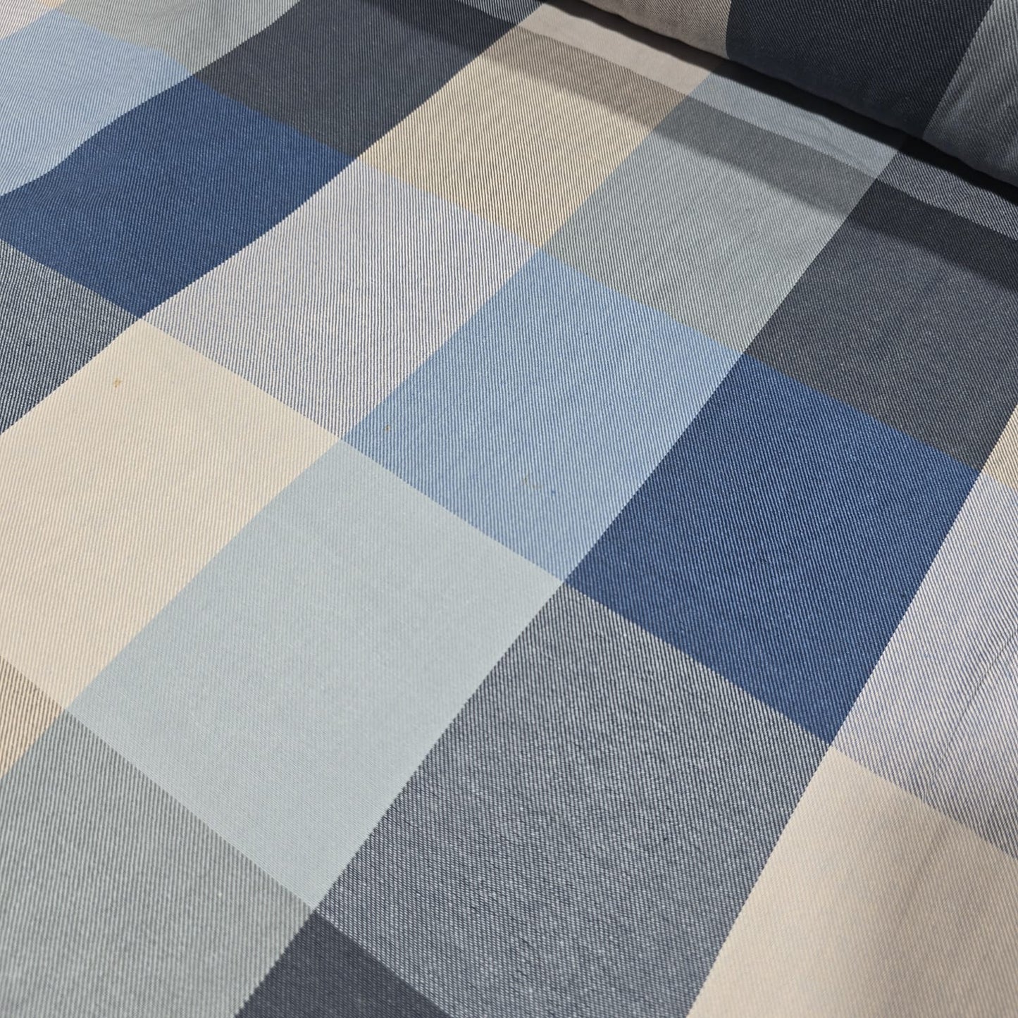 Blue & Grey 100% Cotton Brushed Flannel Oversized Tartan Check Fabric 58" Wide | Soft Plaid Material by the Metre