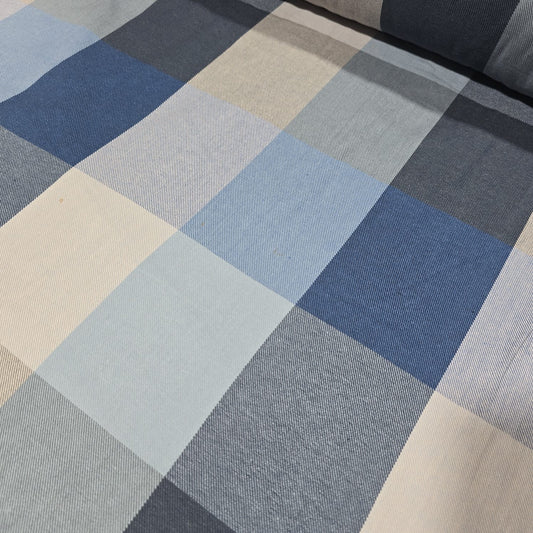 Blue & Grey 100% Cotton Brushed Flannel Oversized Tartan Check Fabric 58" Wide | Soft Plaid Material by the Metre