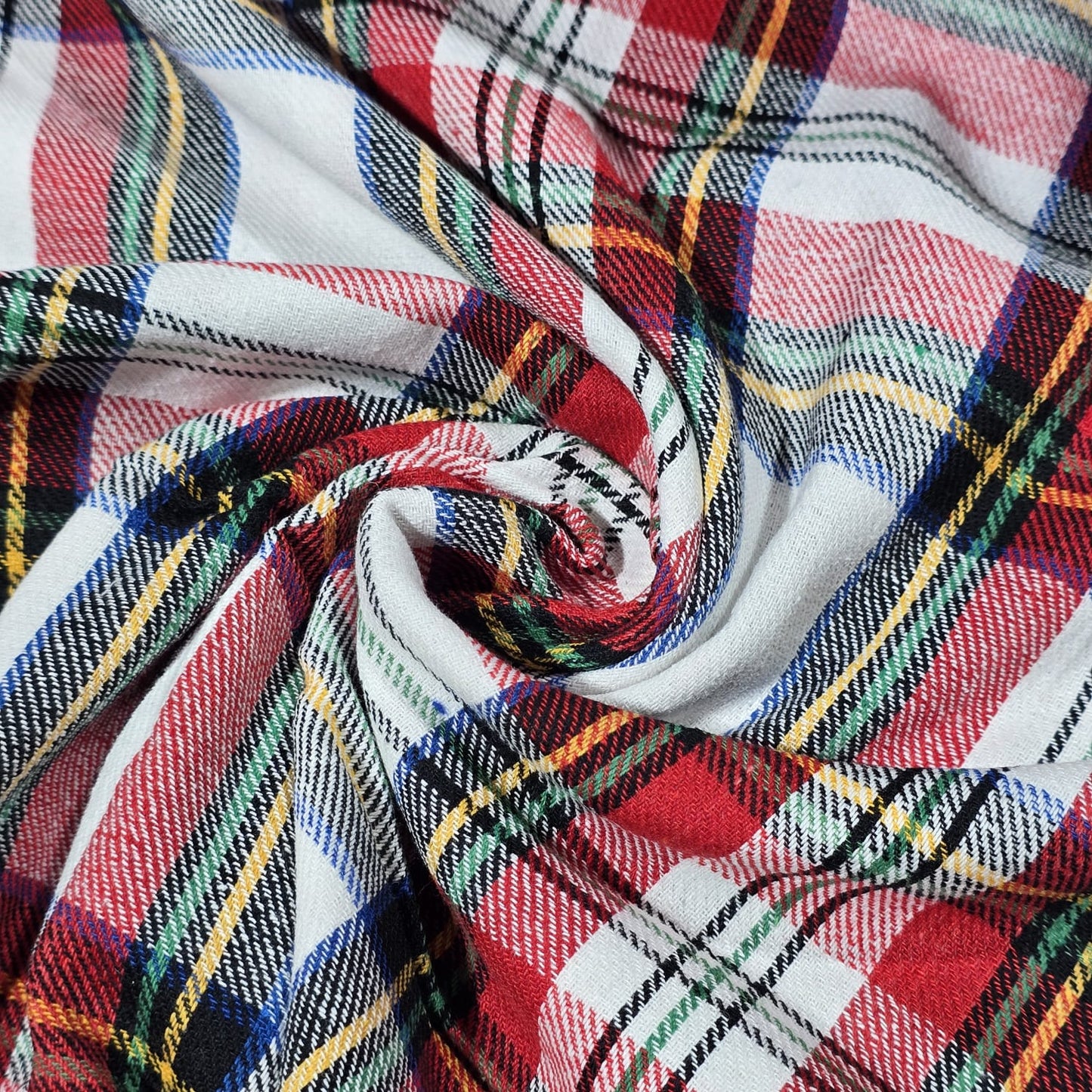 White Royal Stewart Tartan Brushed Cotton Flannel Fabric 58" Dress Craft By Metre