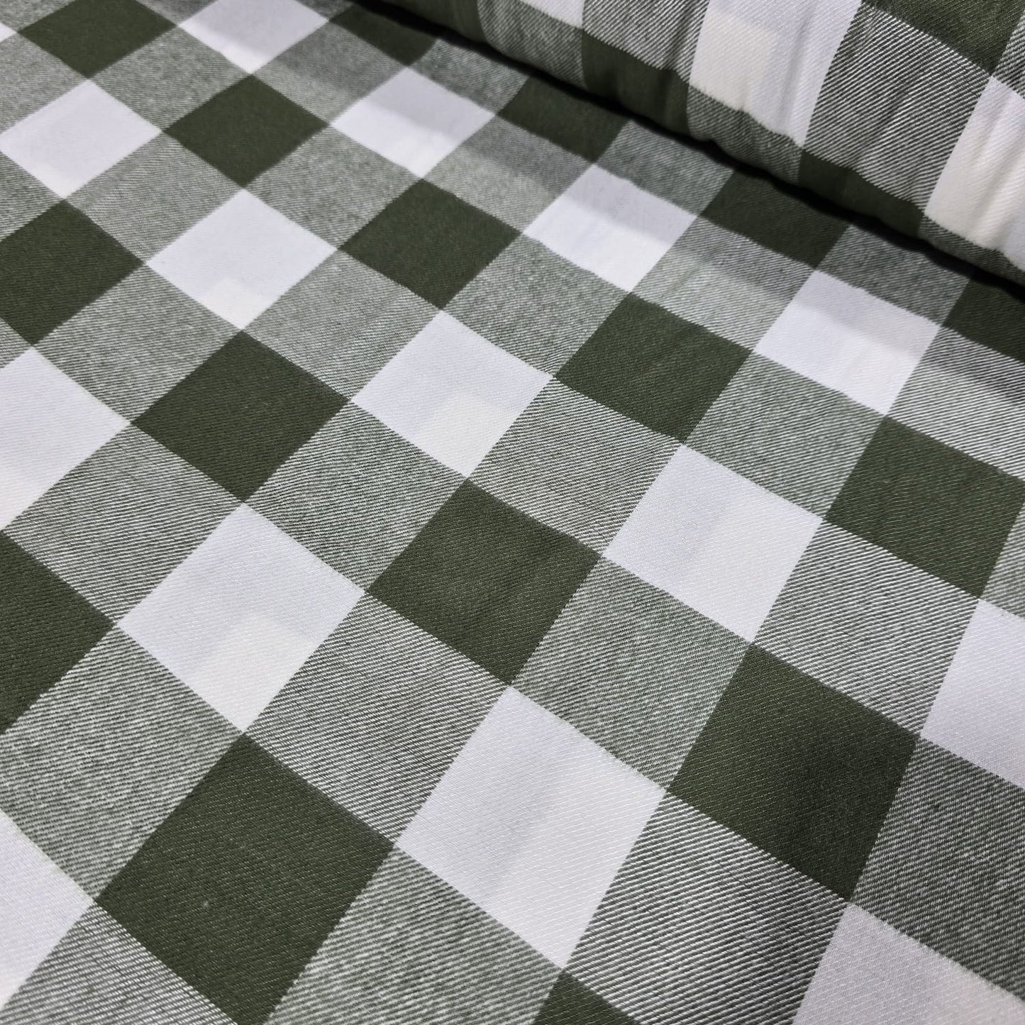Olive Green Buffalo Check Brushed Cotton Flannel Fabric 58" Dress Craft By Metre