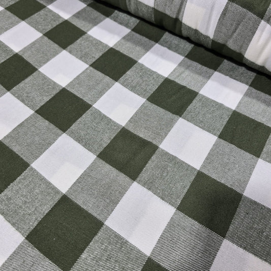Olive Green Buffalo Check Brushed Cotton Flannel Fabric 58" Dress Craft By Metre