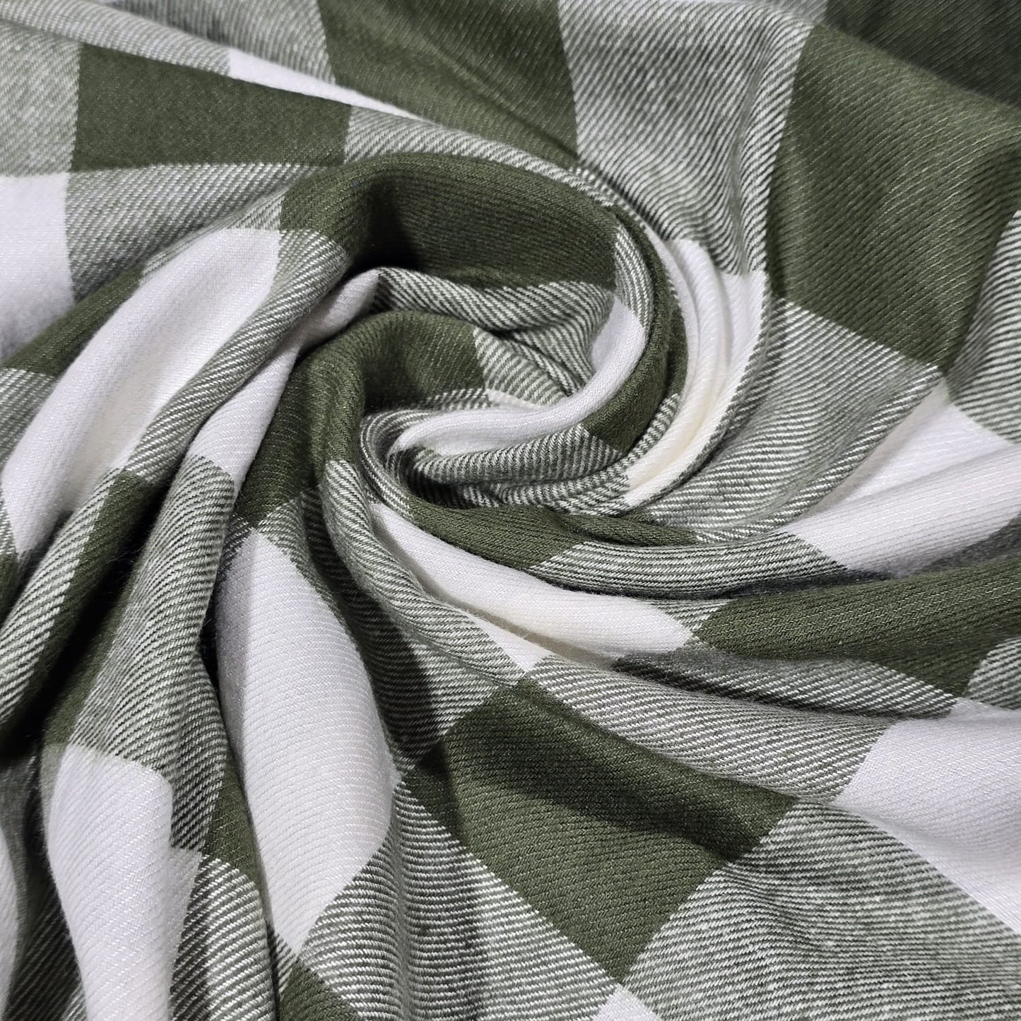 Olive Green Buffalo Check Brushed Cotton Flannel Fabric 58" Dress Craft By Metre
