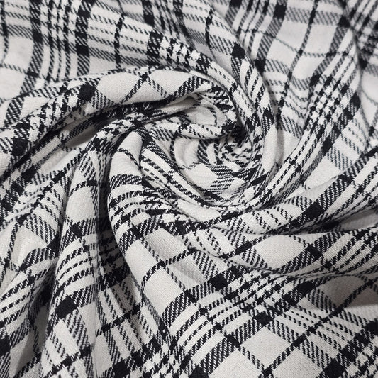 Black White Prince of Wales Check Brushed Cotton Flannel Fabric 58" Dress Craft By Metre