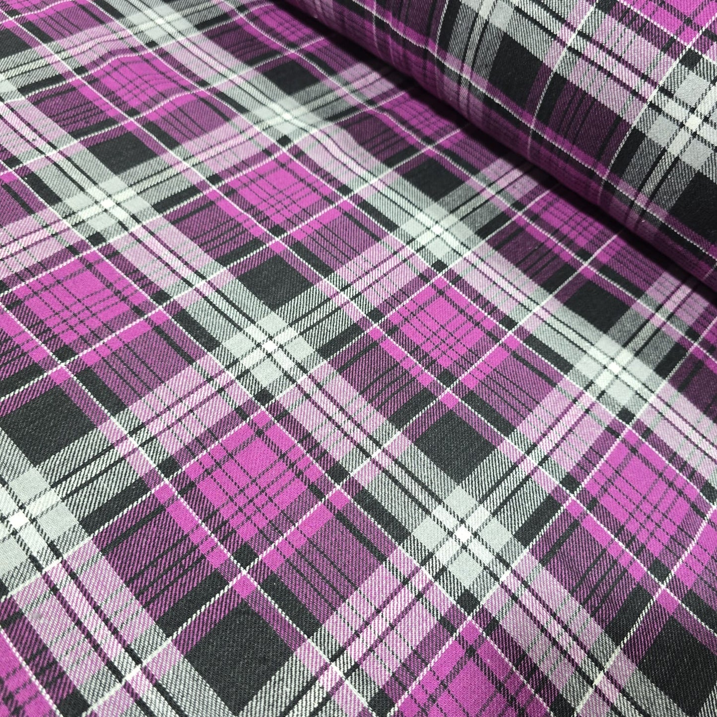 Purple Pink Black Tartan Brushed Cotton Flannel Fabric 58" Dress Craft By Metre