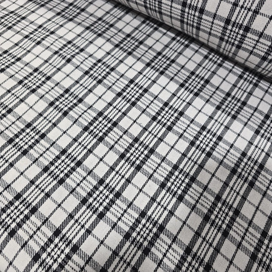 Black White Prince of Wales Check Brushed Cotton Flannel Fabric 58" Dress Craft By Metre