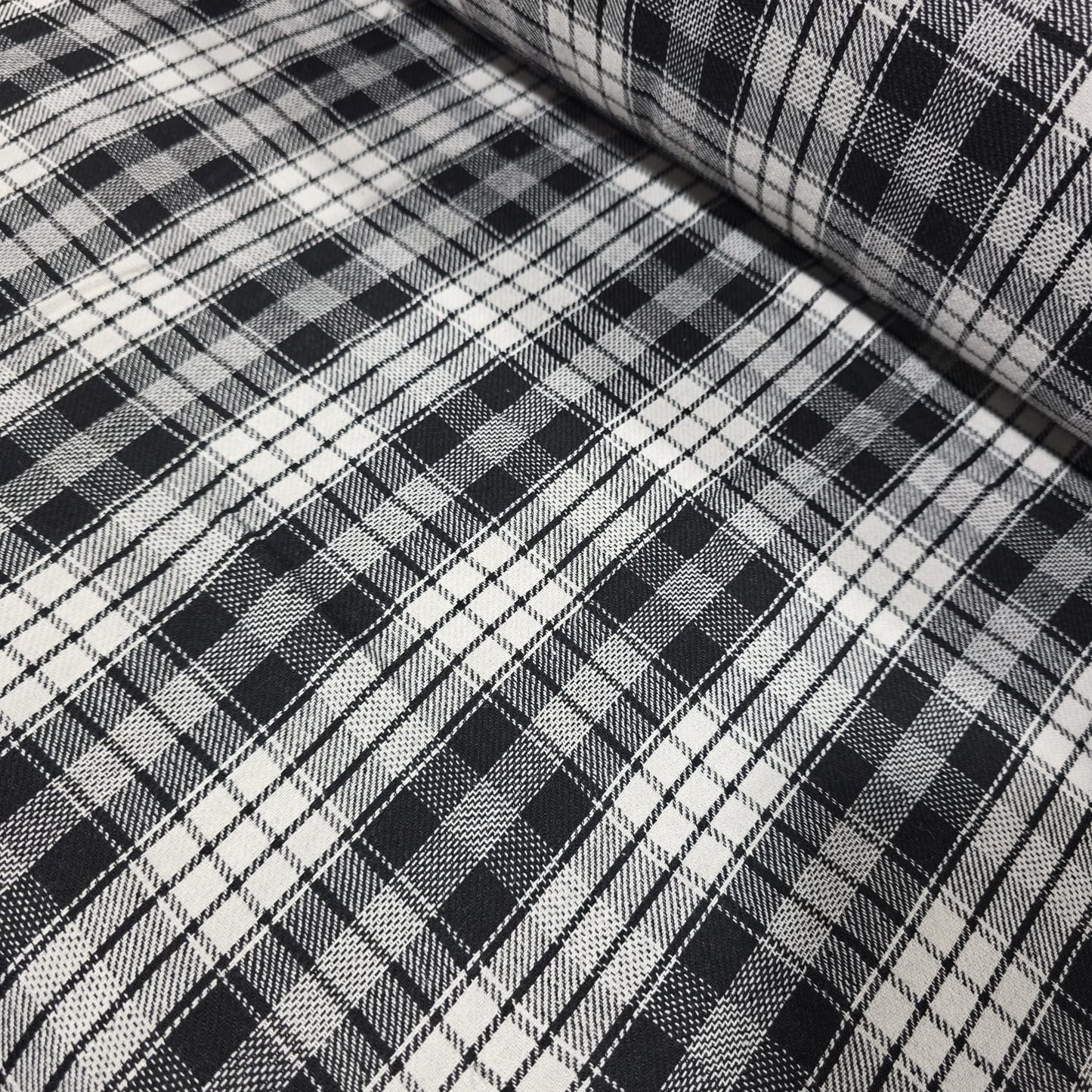 Black White Tartan Brushed Cotton Flannel Fabric 58" Plaid Dress Craft By Metre