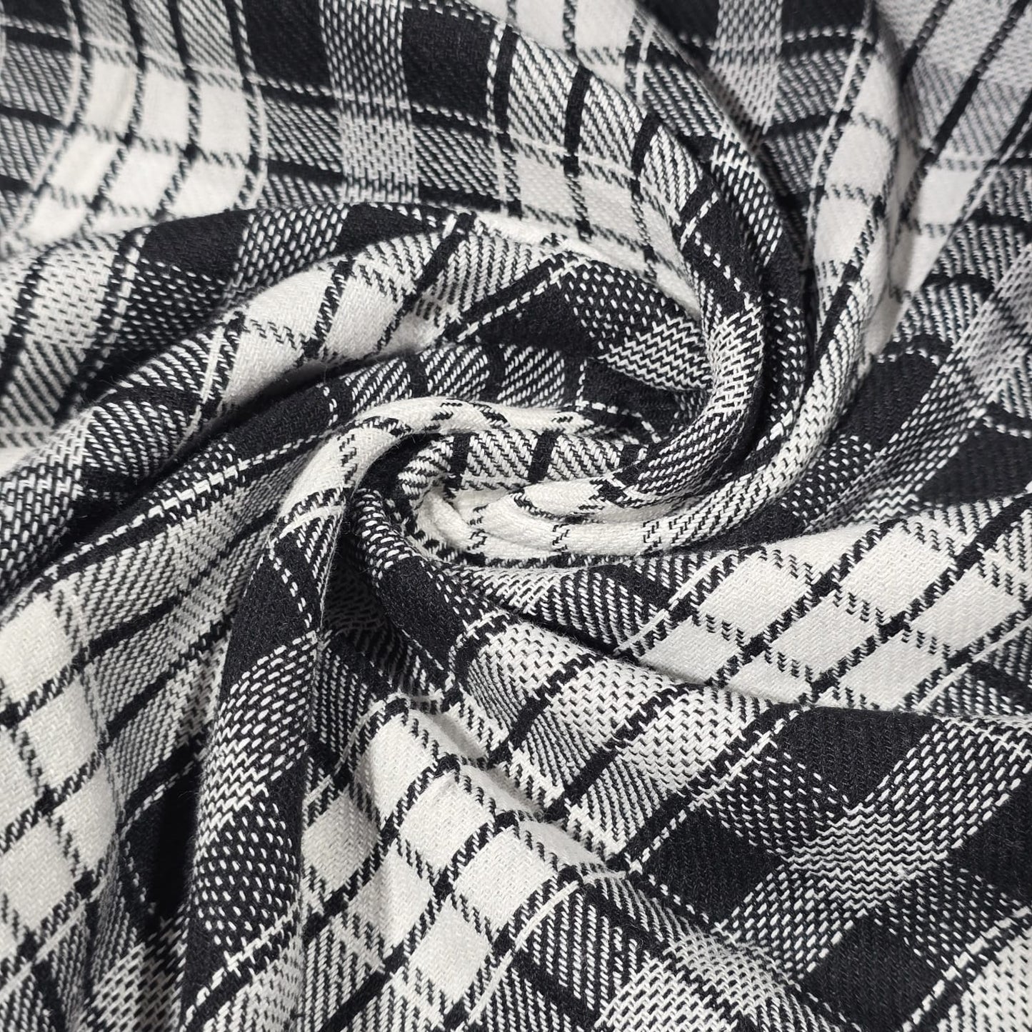 Black White Tartan Brushed Cotton Flannel Fabric 58" Plaid Dress Craft By Metre