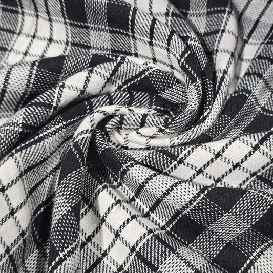 Black White Tartan Brushed Cotton Flannel Fabric 58" Plaid Dress Craft By Metre
