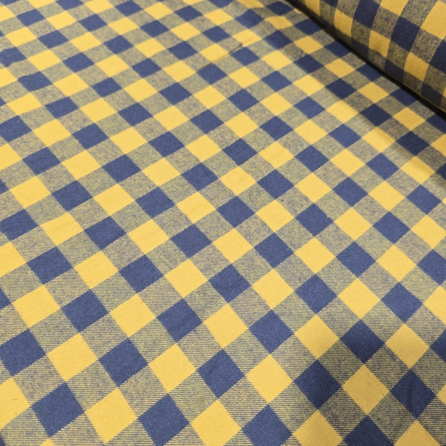 Yellow Blue Buffalo Check Brushed Cotton Flannel Fabric 58" Plaid Craft By Metre