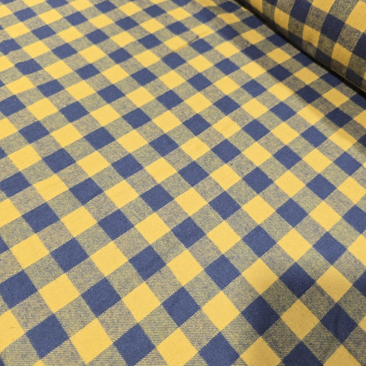 Yellow Blue Buffalo Check Brushed Cotton Flannel Fabric 58" Plaid Craft By Metre