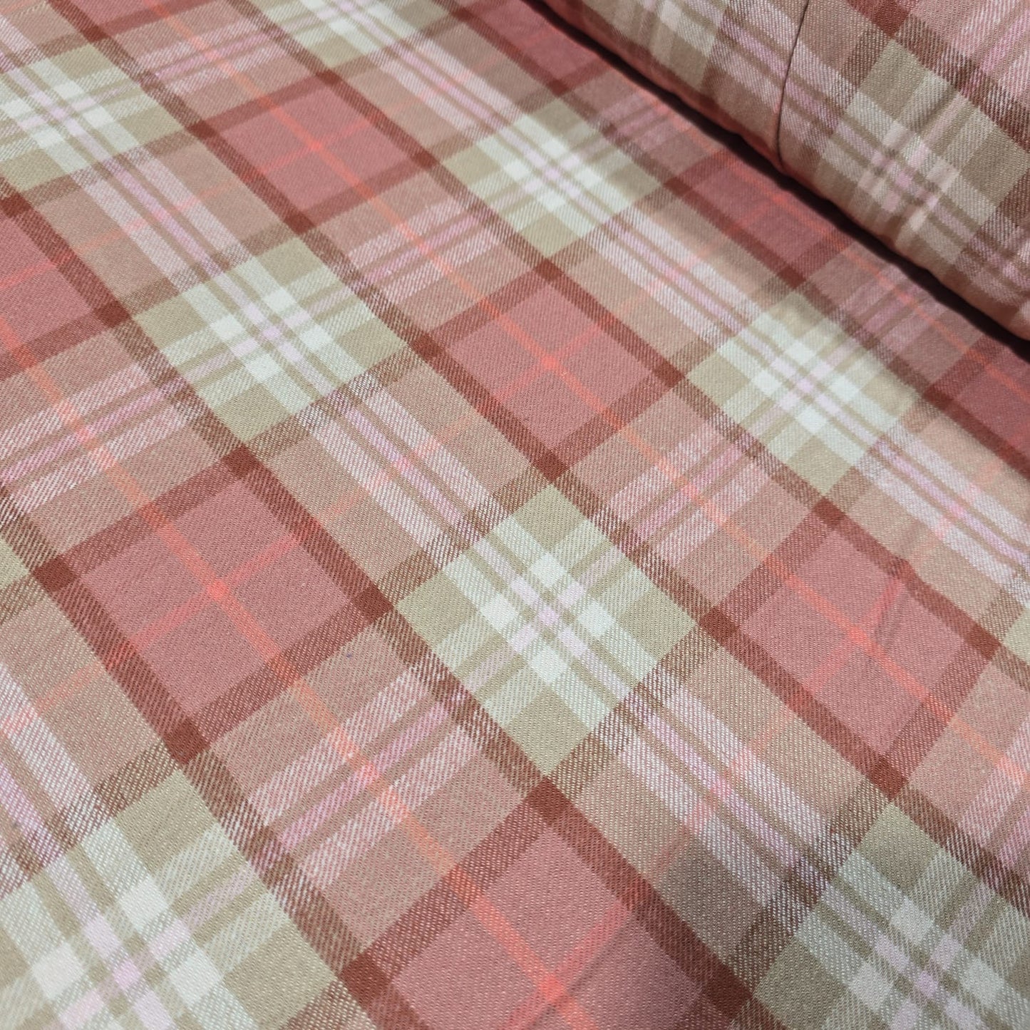 Blush Pink Beige Cotton Flannel Tartan Check Fabric Soft Brushed Dress Craft Costume Material 58" By The Meter