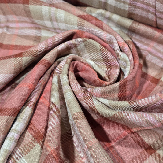 Blush Pink Beige Cotton Flannel Tartan Check Fabric Soft Brushed Dress Craft Costume Material 58" By The Meter