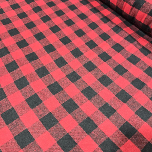 Red Black Buffalo Check Cotton Flannel Fabric Soft Brushed Plaid 58" Dress Costume Craft Material By The Meter