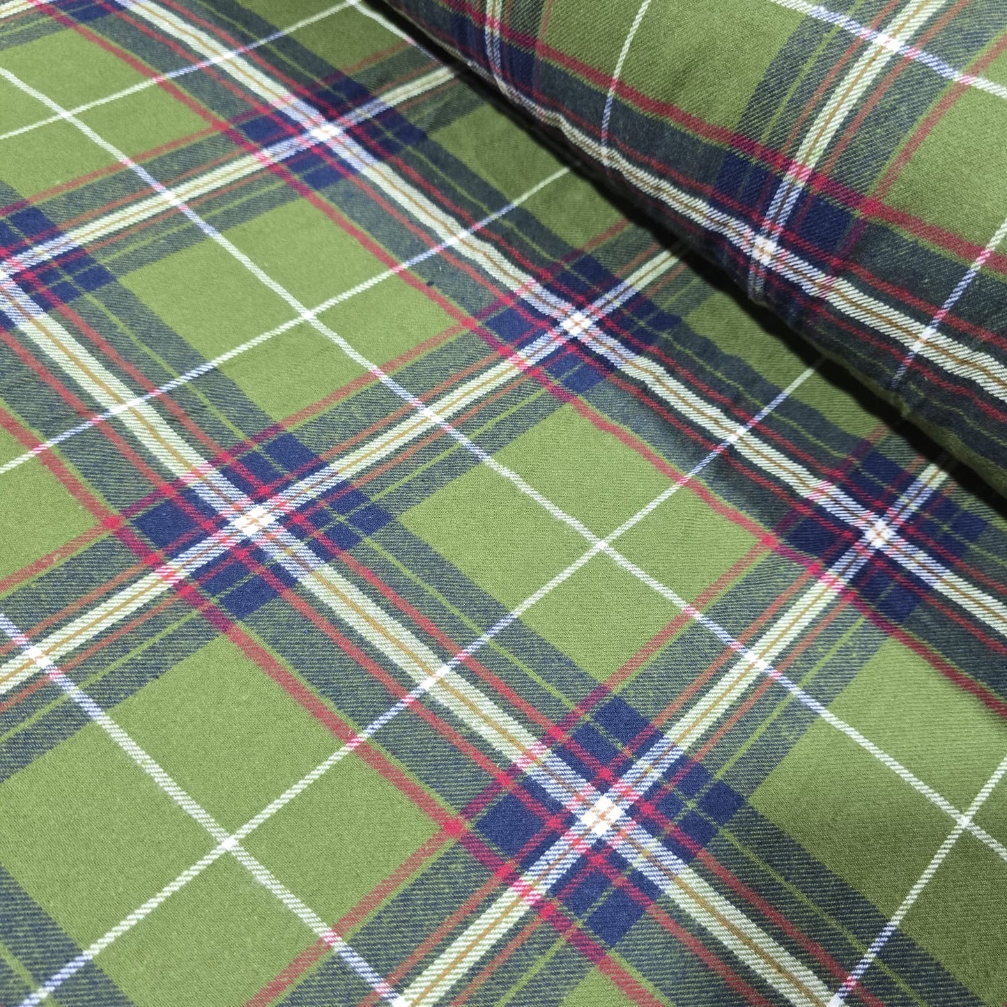 Olive Green Tartan Cotton Flannel Fabric Soft Brushed Plaid 58" By The Meter
